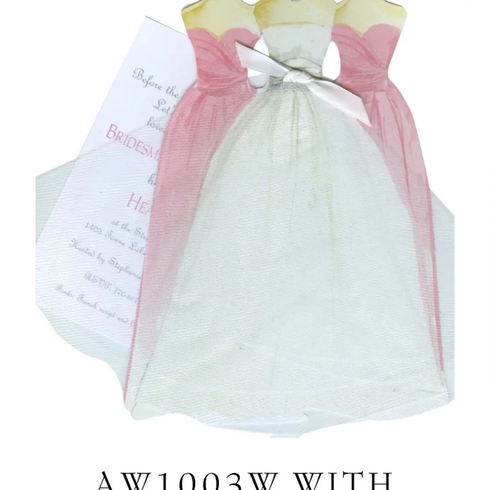 3/$18 Stevie Streck Bridal Dress Invitation Cards Ribbon/ Glitter (Set of 10)